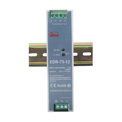 EDR सीरीज 75W 120W 150W किफायती स्लिम AC-DC दीन रेल स्विचिंग पावर सप्लाई SMPS