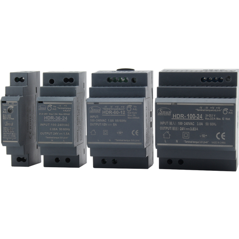 HDR စီးရီး 15W မှ 150W 5V/12V/15V/24V/48VDC Output Ultra Slim Din Rail Switching Power Supply SMPS